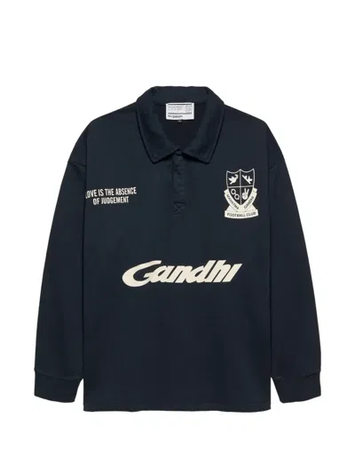 Hopeium Logo-print Long-sleeve Polo Shirt In Black