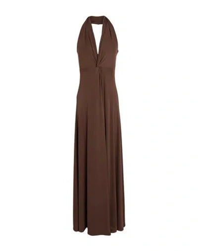 Hopper Woman Maxi Dress Dark Brown Size M Polyester, Elastane