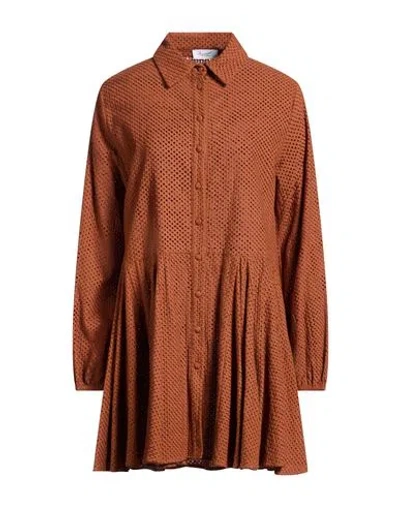 Hopper Woman Mini Dress Tan Size 4 Cotton In Brown