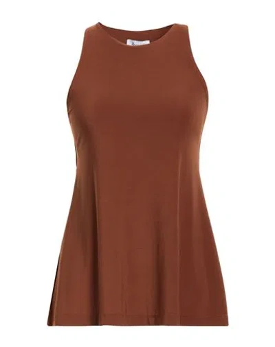 Hopper Woman Tank Top Brown Size L Polyester, Elastane