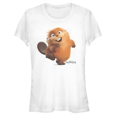Hoppers Junior's  Mabel Beaver Happy Pose Graphic T-shirt In White