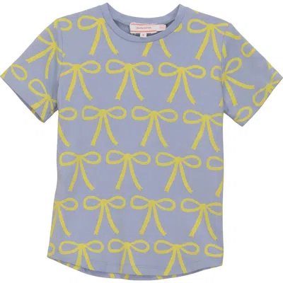 Hopscotch Kids'  Bows Rib Neck Cotton Spandex Top In Blue