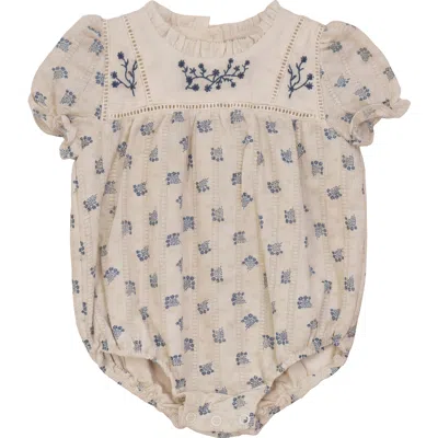 Hopscotch Babies'  Floral Embroidered Bubble Shirred Sleeves In Neutral