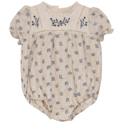 Hopscotch Babies'  Floral Embroidered Bubble Shirred Sleeves In Neutral