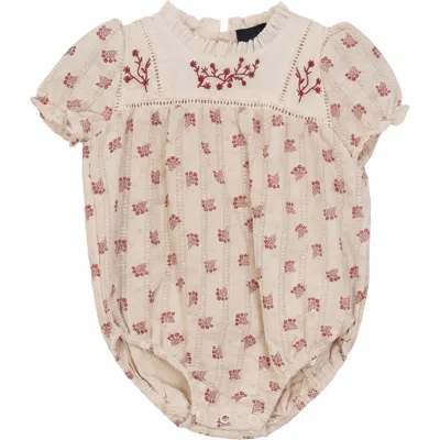 Hopscotch Babies'  Floral Embroidered Bubble Shirred Sleeves In Nude