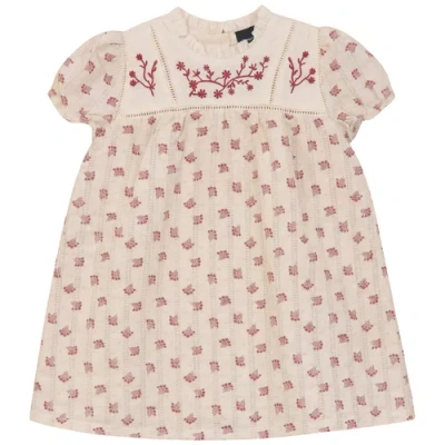 Hopscotch Kids'  Floral Embroidered Shirred Short Sleeves Dress In Neutral