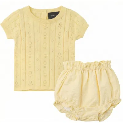 Hopscotch Babies'  Girl Pointelle Short Sleeve Top And Bloomer 2-piece Set In Yellow