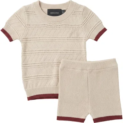 Hopscotch Babies'  Textured Knit Short Sleeve Top And Shorts Set In Brown