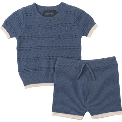 Hopscotch Babies'  Textured Knit Short Sleeve Top And Shorts Set In Silver