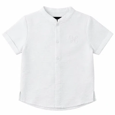 Hopscotch Kids'  Textured Woven Button Placket Folded Cuff Shirt In White