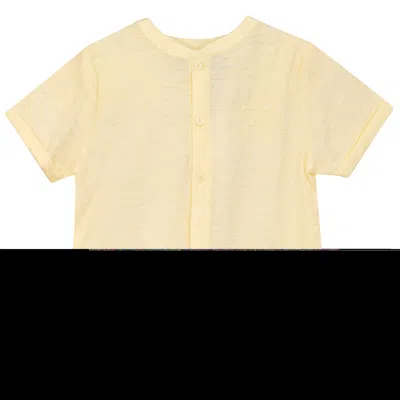Hopscotch Kids'  Textured Woven Button Placket Folded Cuff Shirt In Yellow