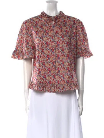 Pre-owned Horror Vacui Floral Print Crew Neck Blouse In Red