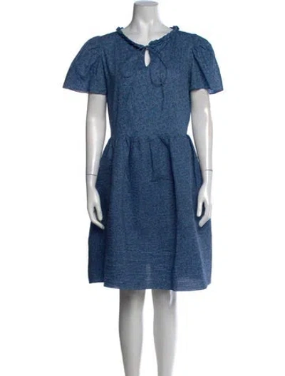 Pre-owned Horror Vacui Floral Print Knee-length Dress In Blue