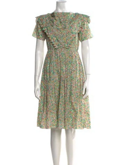 Pre-owned Horror Vacui Floral Print Knee-length Dress In Green