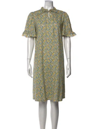 Pre-owned Horror Vacui Floral Print Knee-length Dress In Green