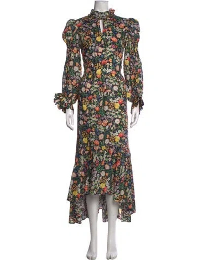 Pre-owned Horror Vacui Floral Print Long Dress In Black