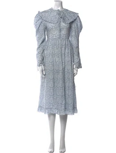 Pre-owned Horror Vacui Floral Print Long Dress In Blue