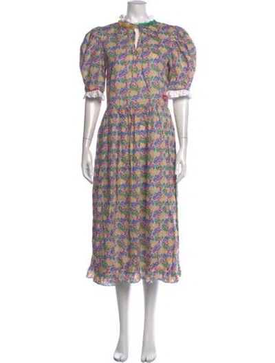 Pre-owned Horror Vacui Floral Print Long Dress In Blue