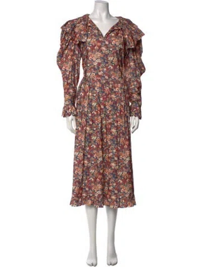 Pre-owned Horror Vacui Floral Print Long Dress In Blue
