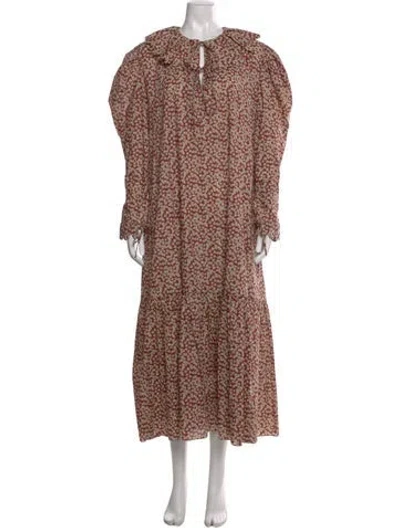 Pre-owned Horror Vacui Floral Print Long Dress In Burgundy