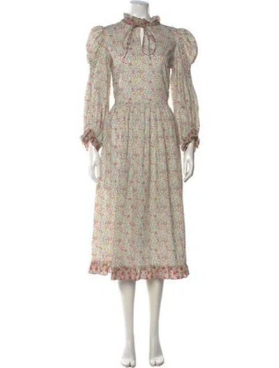 Pre-owned Horror Vacui Floral Print Long Dress In Green