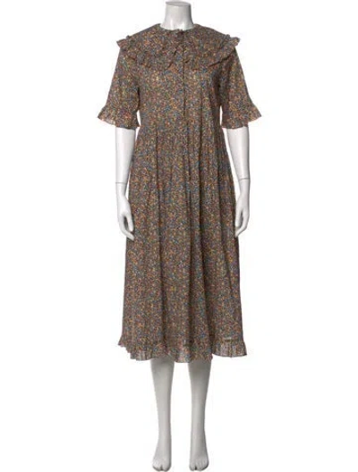 Pre-owned Horror Vacui Floral Print Long Dress In Orange