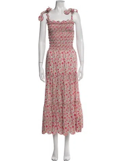 Pre-owned Horror Vacui Floral Print Long Dress In Red