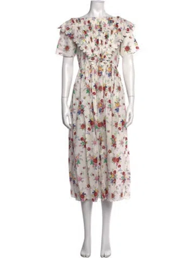 Pre-owned Horror Vacui Floral Print Long Dress In White