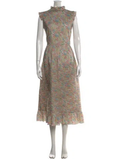 Pre-owned Horror Vacui Floral Print Long Dress In White