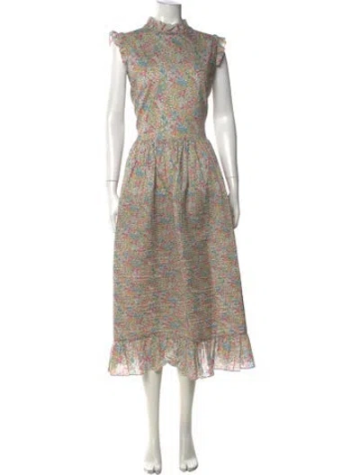 Pre-owned Horror Vacui Floral Print Long Dress In White