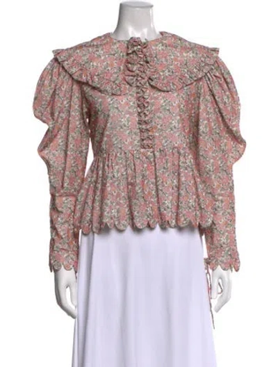 Pre-owned Horror Vacui Floral Print Long Sleeve Blouse In Multi
