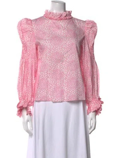 Pre-owned Horror Vacui Floral Print Long Sleeve Blouse In Pink