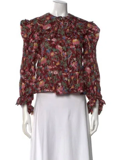 Pre-owned Horror Vacui Floral Print Long Sleeve Blouse In Red