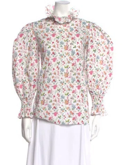 Pre-owned Horror Vacui Floral Print Long Sleeve Blouse In White