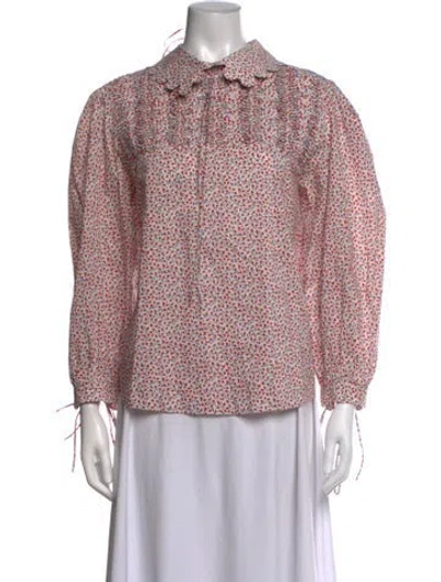 Pre-owned Horror Vacui Floral Print Long Sleeve Blouse In White