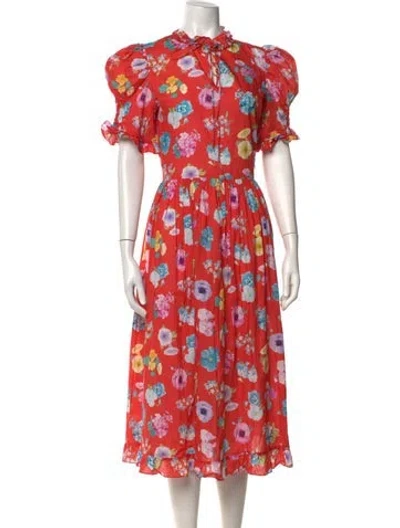 Pre-owned Horror Vacui Floral Print Midi Length Dress In Multicolor