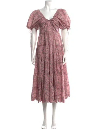Pre-owned Horror Vacui Floral Print Midi Length Dress In Pink