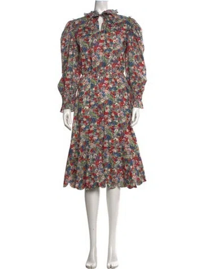 Pre-owned Horror Vacui Floral Print Midi Length Dress In Red