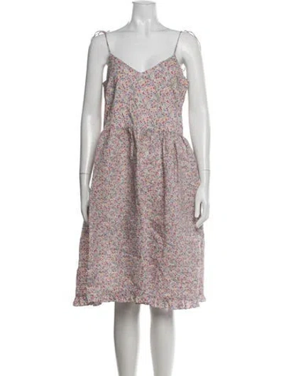 Pre-owned Horror Vacui Floral Print Midi Length Dress In White