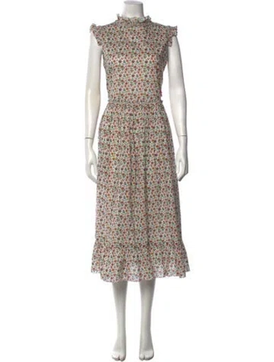 Pre-owned Horror Vacui Floral Print Midi Length Dress In White