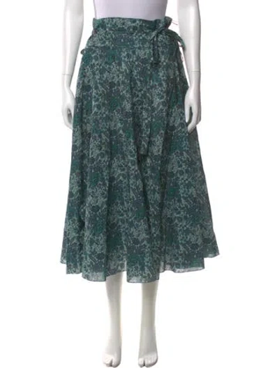 Pre-owned Horror Vacui Floral Print Midi Length Skirt In Green