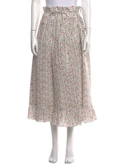 Pre-owned Horror Vacui Floral Print Midi Length Skirt In White