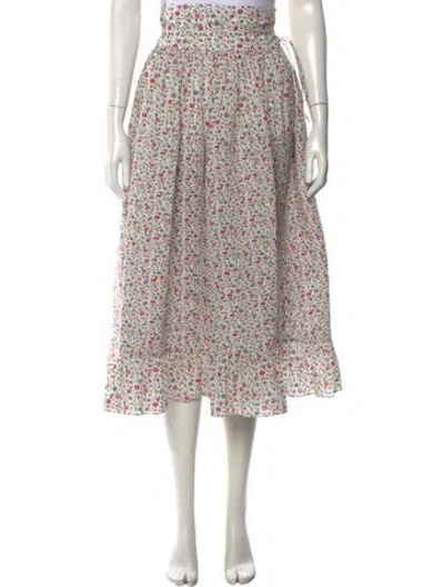Pre-owned Horror Vacui Floral Print Midi Length Skirt In White