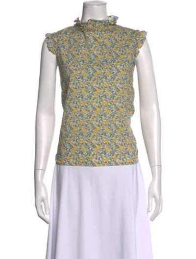 Pre-owned Horror Vacui Floral Print Mock Neck Top In Multicolor