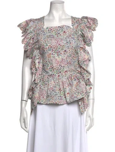 Pre-owned Horror Vacui Floral Print Square Neckline Top In Neutrals