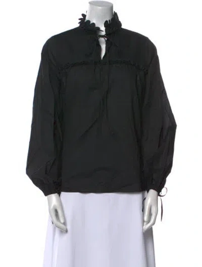Pre-owned Horror Vacui Mock Neck Three-quarter Sleeve Blouse In Black