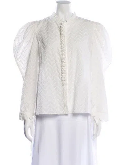 Pre-owned Horror Vacui Patterned Long Sleeve Blouse In White