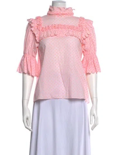 Pre-owned Horror Vacui Polka Dot Print Mock Neck Blouse In Pink