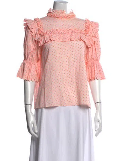 Pre-owned Horror Vacui Polka Dot Print Mock Neck Blouse In Pink