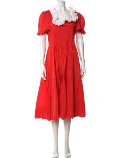 Pre-owned Horror Vacui Square Neckline Midi Length Dress In Orange
